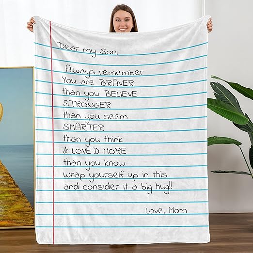 ZHSHWAT to My Son from Mom,Inspirational Gift to Son from Mom - Letter Blanket to My Son from Mom for Valentines Day Mothers Day Birthday Graduation Gifts,