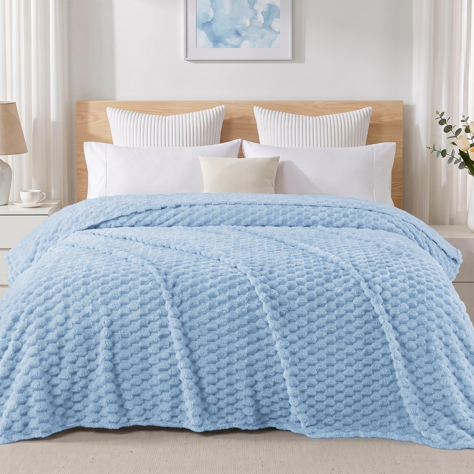 Exclusivo Mezcla 3D Fleece Twin Size Blanket for Bed, Stone Blue