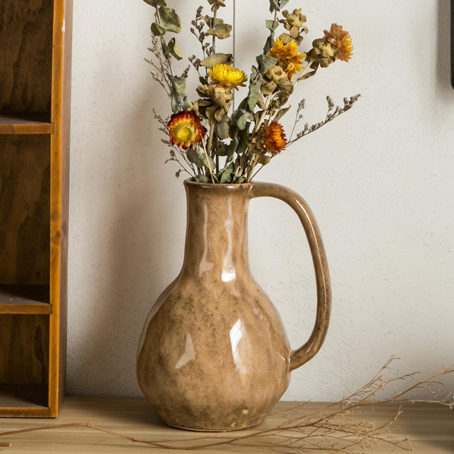 Tanvecle Brown Ceramic Vase with Big Handles, Modern