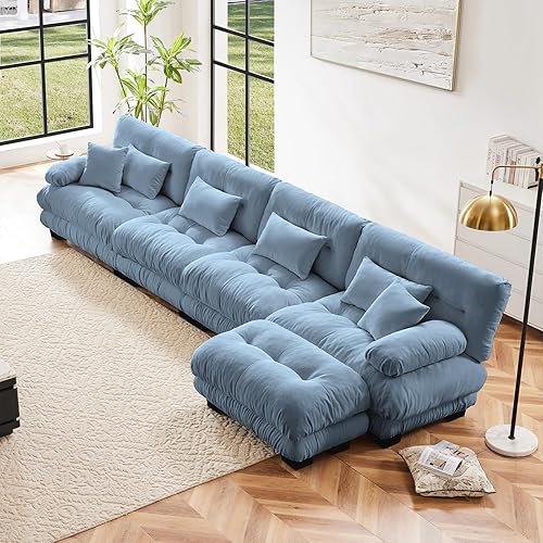 Vista 53 de Otomana gris para sofá modular seccional, asiento de tela de terciopelo para sofás seccionales de gran tamaño para sala de estar, dormitorio