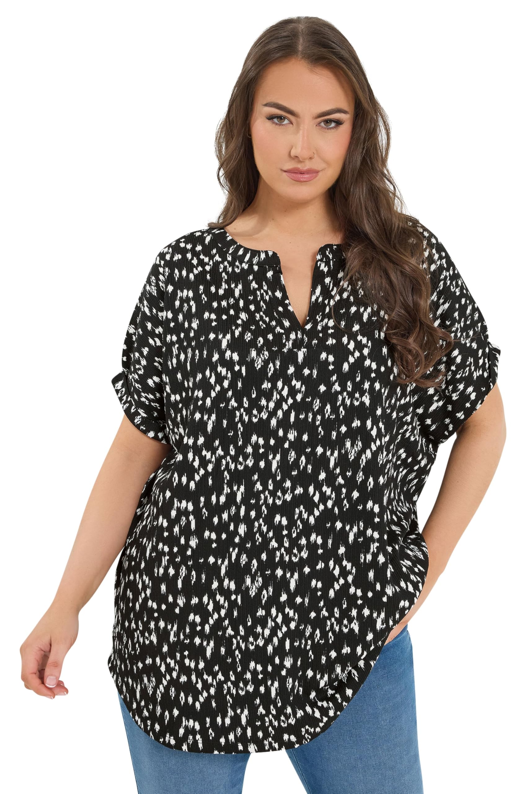 Yours Curve Abstract Markings Notch Neck Top - Women's - Plus Size Curve