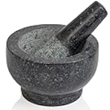 Maxam Mortar and Pestle Set - 5 Inch - Heavy Natural Granite Spice Grinder Bowl, Herb Crusher, Make Fresh Guacamole at Home