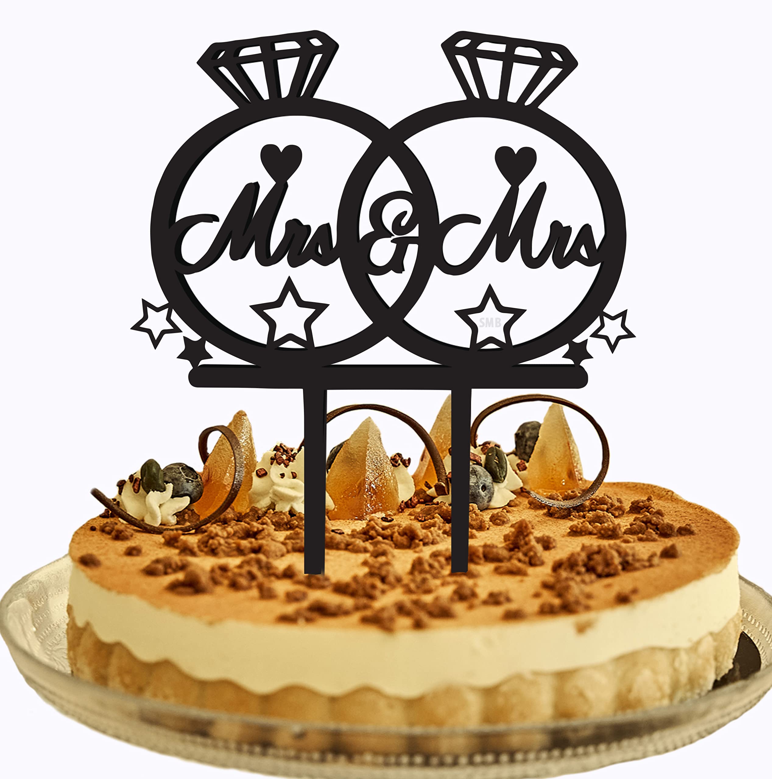 AK's Designed Mr. & Mrs. Cake Topper, Mr & Mrs, Acrylic Cake Stand, Wedding, Engagement Cake Topper (Black) | (Mr. & Mrs. Design 4)
