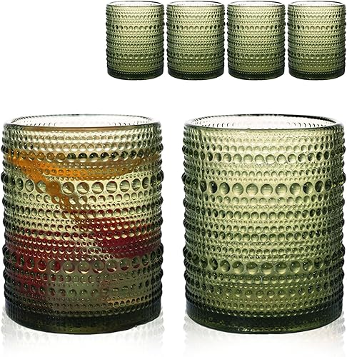 Miniatura 16 de Juego de 4 vasos para beber Hobnail de 15 onzas, vasos vintage de Júpiter, cristalería antigua en relieve para cerveza, agua, jugo, cóctel, whisky,