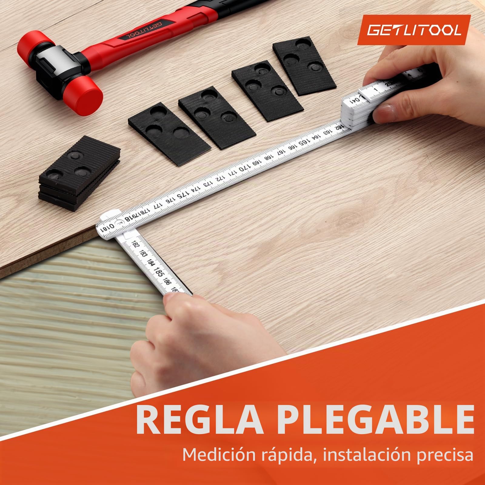 GETLITOOL Kit de instalación de suelos de madera laminada, herramientas de suelo con mazo de doble cara, herramienta de suelo laminado con barra de tracción, bloque de golpe sólido (B)