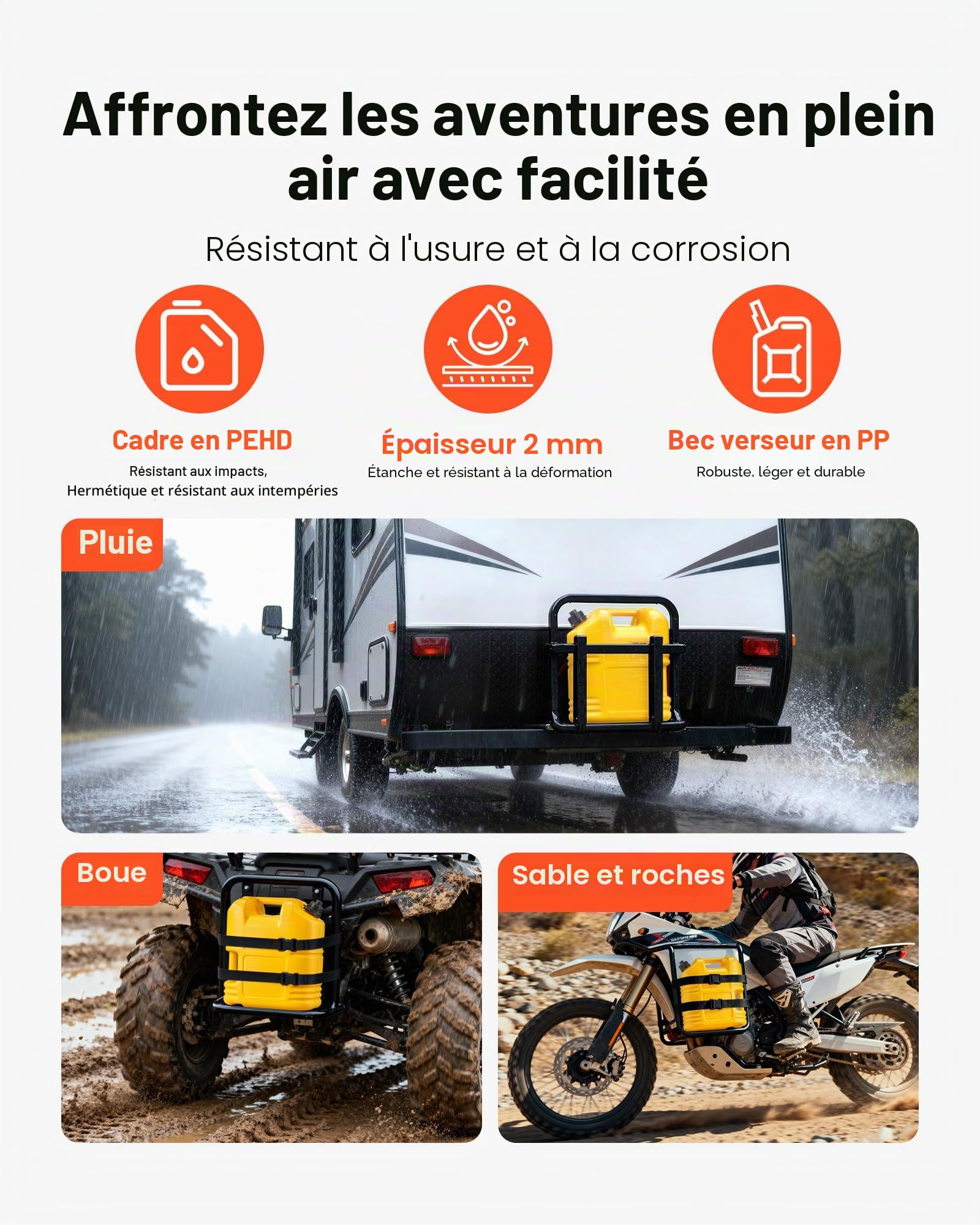 VEVOR Bidon Essence 19 L Bidon Carburant Lot de 2 avec Bec Verseur, Graduation Transparente, Débit Maximal 15 L/min, Réservoir Essence Portable pour Plupart des Voitures, Motos, UTV, Tracteurs, Jaune
