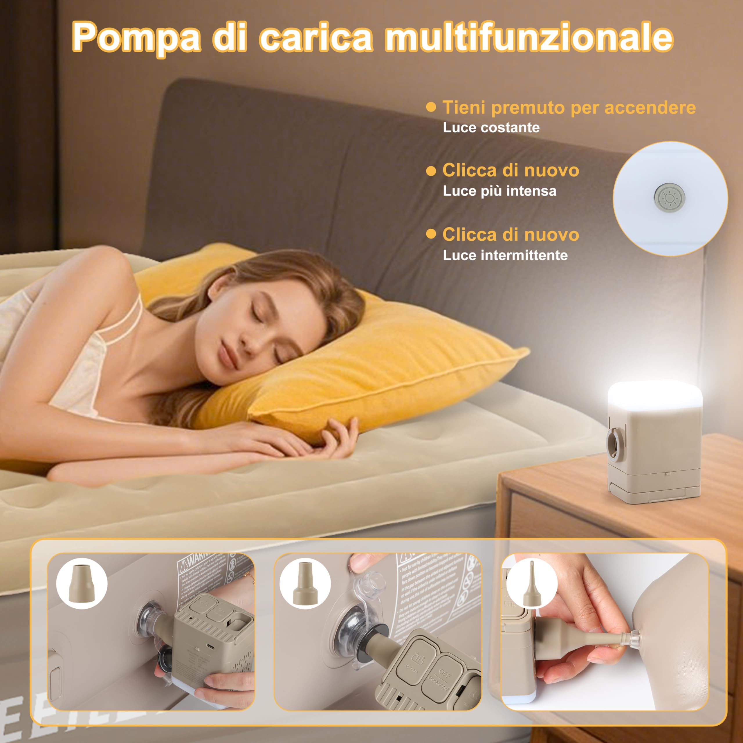 IEEILULU Materasso Gonfiabile, Portatile Letto Gonfiabile con Pompa Elettrica Integrata, Funzione Luce Notturna e Cuscino, Ideale per Campeggio o uso Domestico (Singolo)