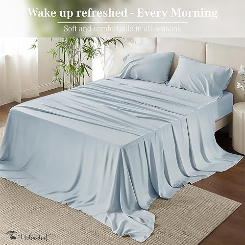 Miniatura 3 de URBANHUT Sábanas 100% de algodón egipcio, juego de sábanas de 1000 hilos tamaño Queen (4 unidades), sábanas de hotel de lujo para cama tamaño Queen,