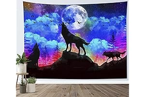 HVEST Wolf Tapestry, Lunar Companionship in the Astral Tapestry