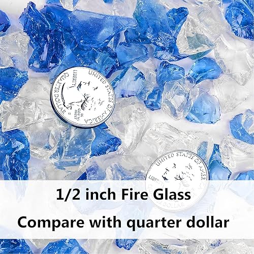 Vista 107 de Grisun Vidrio ignífugo para cuenco de fuego, 1/2 pulgada de alto, 10 libras, brillo reflectante, rocas de vidrio templado para gas natural o Verde