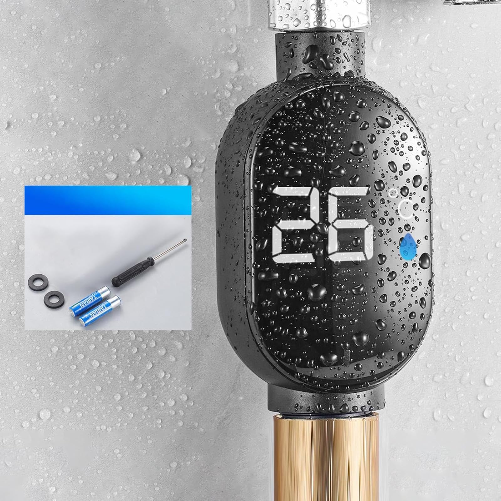 Duschthermometer, Wassertemperatursensor-Messgerät mit LED-Digitalanzeige, wasserdichtes Badezimmer-Zubehör für Küche, Wohnung, Hotel, Zuhause, Haushalt