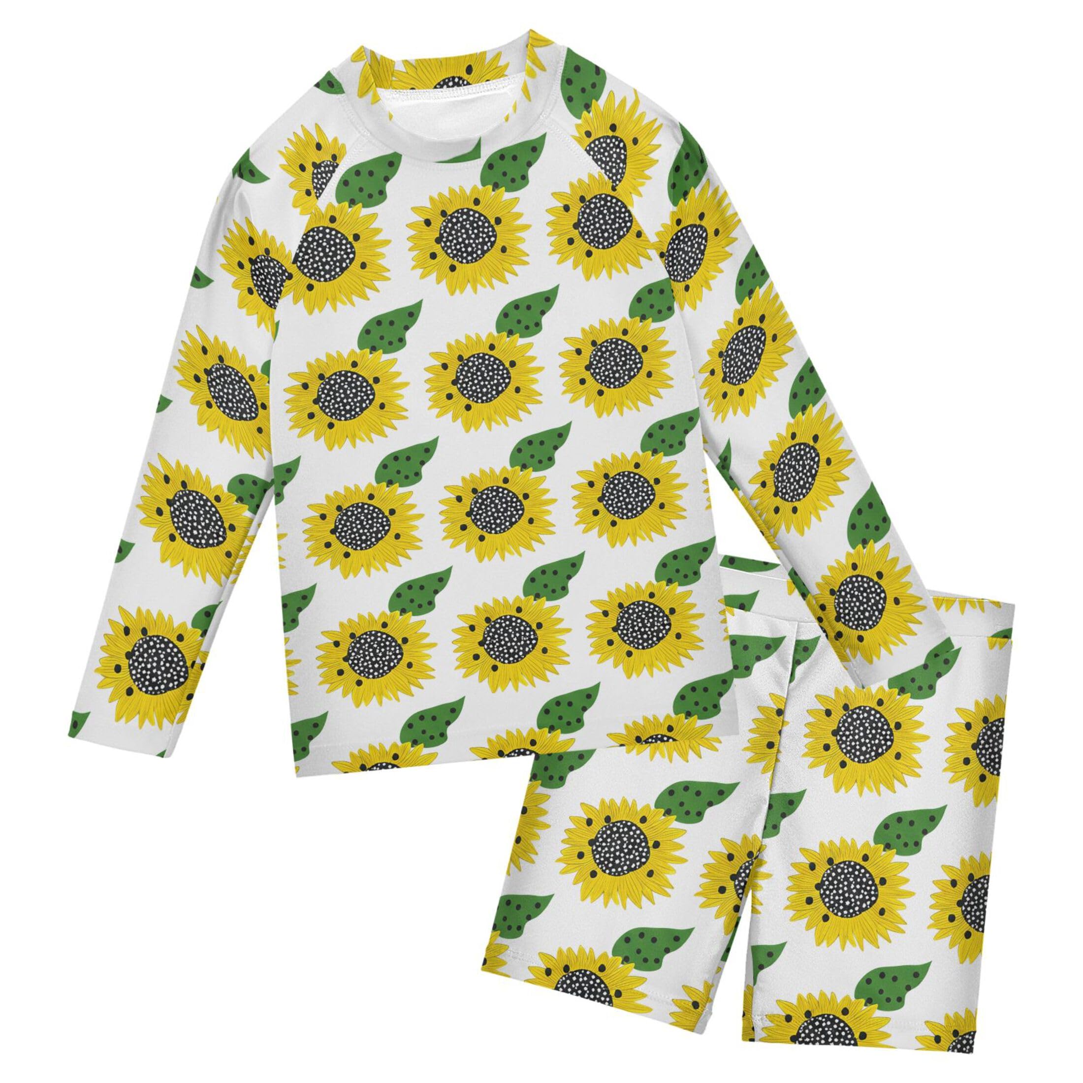 Sunflower Flower Baby Boys' Toddler Long Sleeved Rashguard Swim Bathing Suit Set B0404510