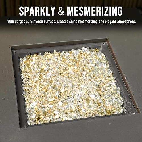 Miniatura 5 de Skyflame - Vidrio de fuego de 10 libras de alto brillo para chimenea y hoguera, de 0.6 cm, reflectante dorado