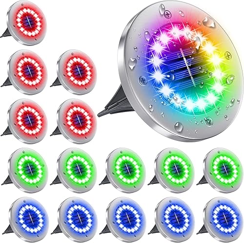 Miniatura 8 de NFESOLAR Paquete de 16 luces solares para exteriores, 16 luces LED solares brillantes para el suelo, luces impermeables para caminos, jardín, patio,