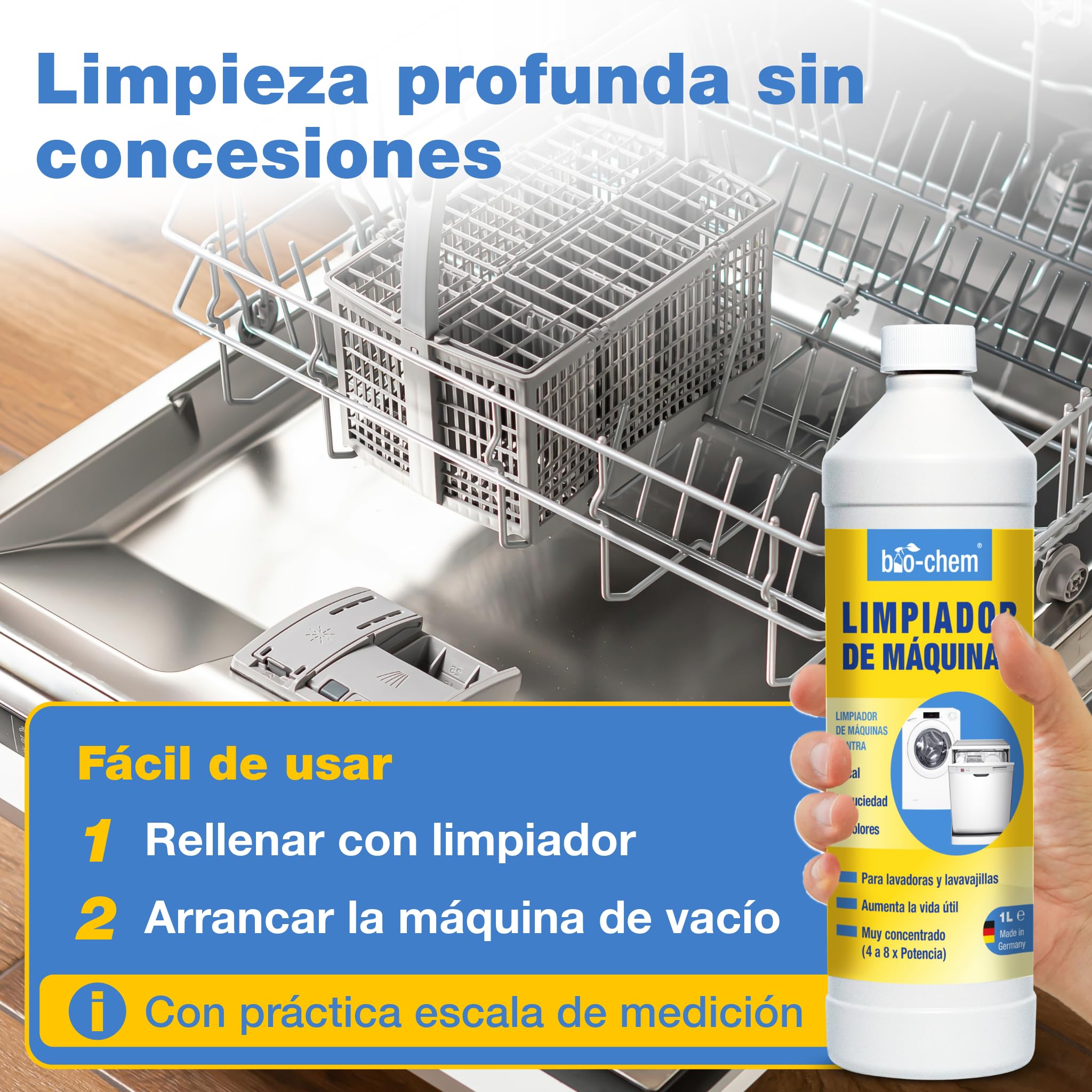 bio-chem Detergente para lavadoras y lavavajillas 6L | Tratamiento completo para lavadoras y lavavajillas: higiene óptima, sin colorantes, compatible con todos los materiales