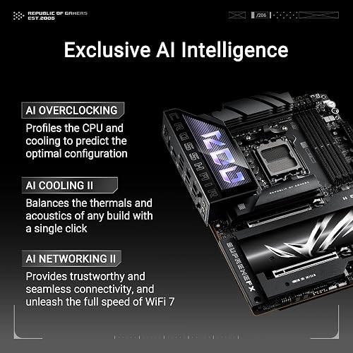 ASUS Motherboard ROG Crosshair X870E Hero AMD X870E AM5 ATX, Advanced AI PC Ready, 18+2+2 Power Stages, DDR5, PCIe® 5.0, 5X M.2, Wi-Fi 7, USB4®, AI Overclocking, Core Flex, PCIe Slot Q-Release Slim - 2