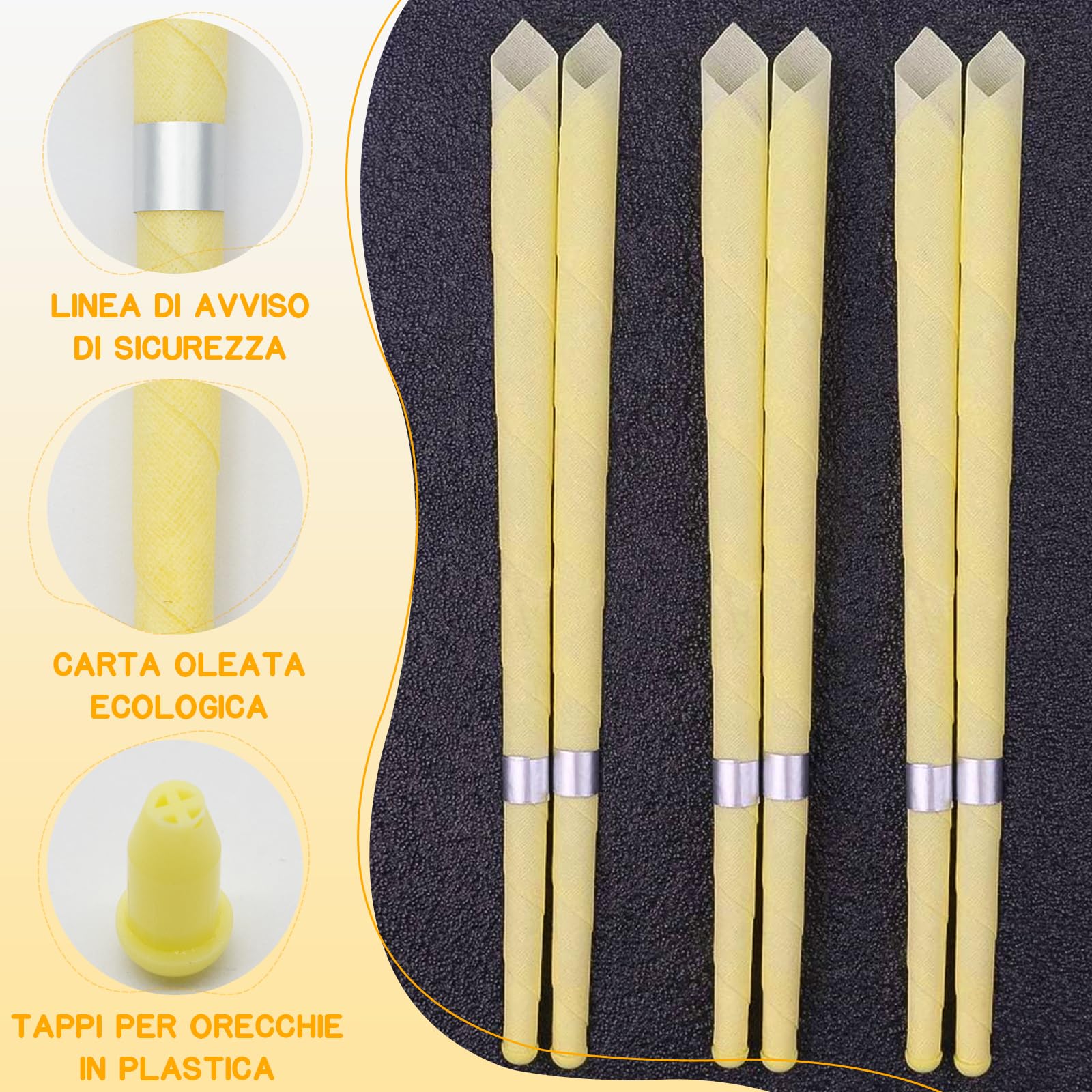 20 Pezzi Candele Orecchie Cerume, Beige 20 Pz Coni Orecchie Cerume con 10 Dischi Protettivi e 20 Tampone di Cotone, Candele per Orecchie Detergenti Naturali in Cera di Stoffa