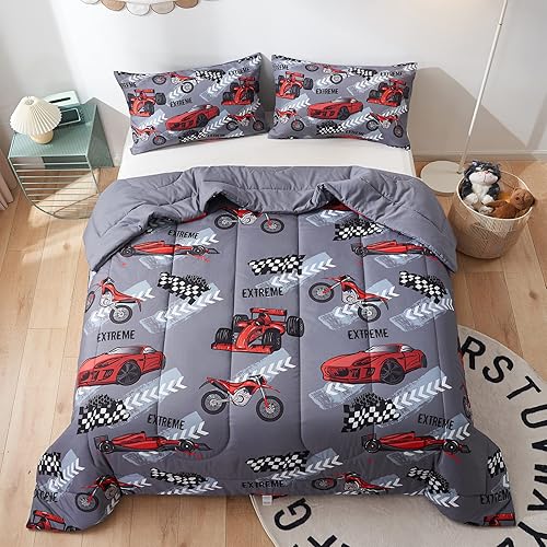Miniatura 2 de beeweed 2 Piece Kid Comforter Set Twin Size, Racing Car Bedding Set for Teen Boys Girls