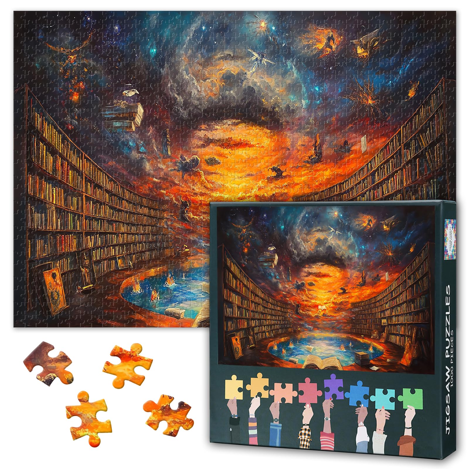 1000 Piece Jigsaw Puzzle for Adults Surreal Library Art Celestial Ceiling and Reflective Pool Fantasy Dreamscape Challenging Puzzle for Puzzle Lovers 27.5x19.7 Inch — image 1