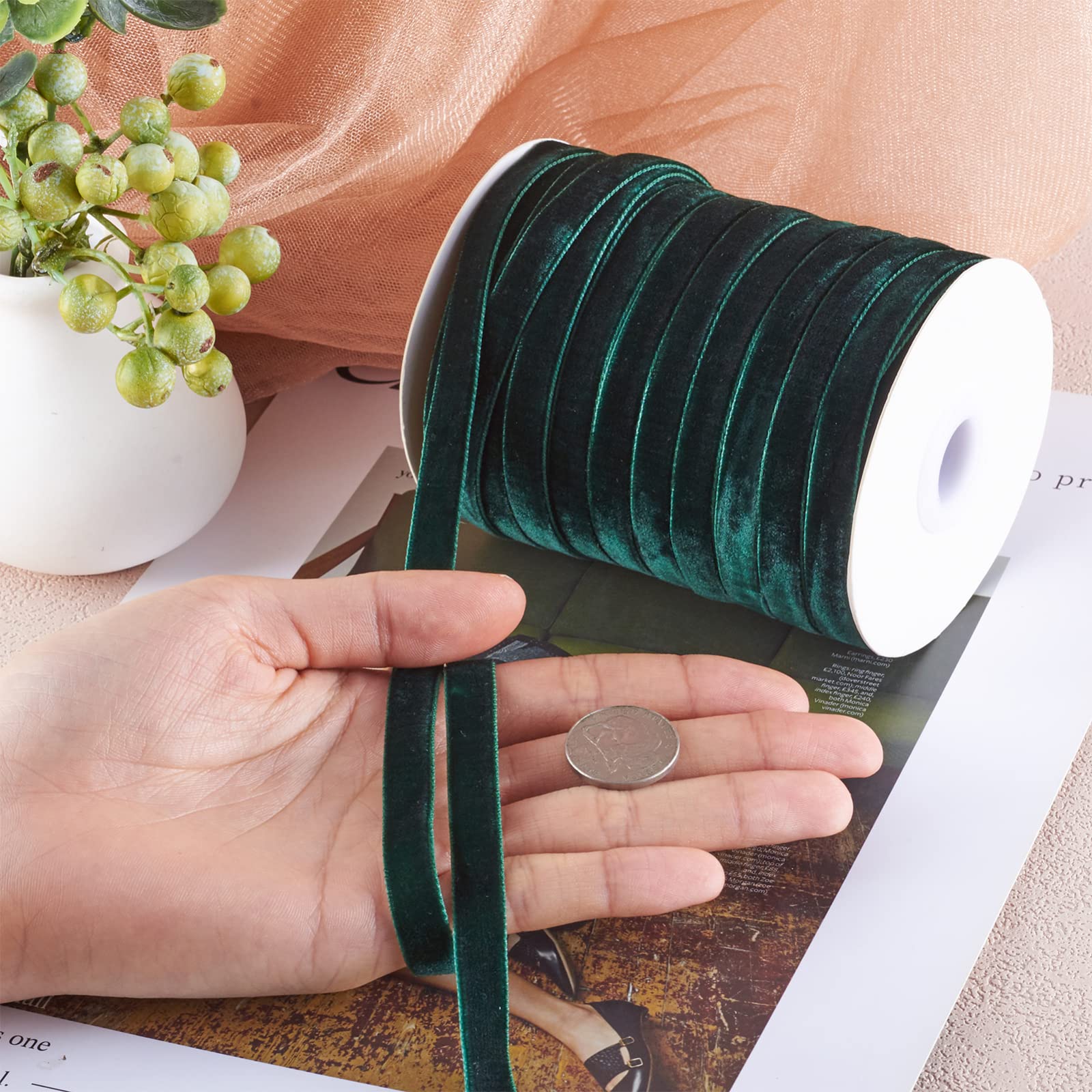 5 Yards 3/8(10mm) Nastro di velluto Decorazione della festa nuziale Nastro fatto a mano Confezione regalo Fiocchi per capelli Nastro natalizio fai-da -te-verde chiaro
