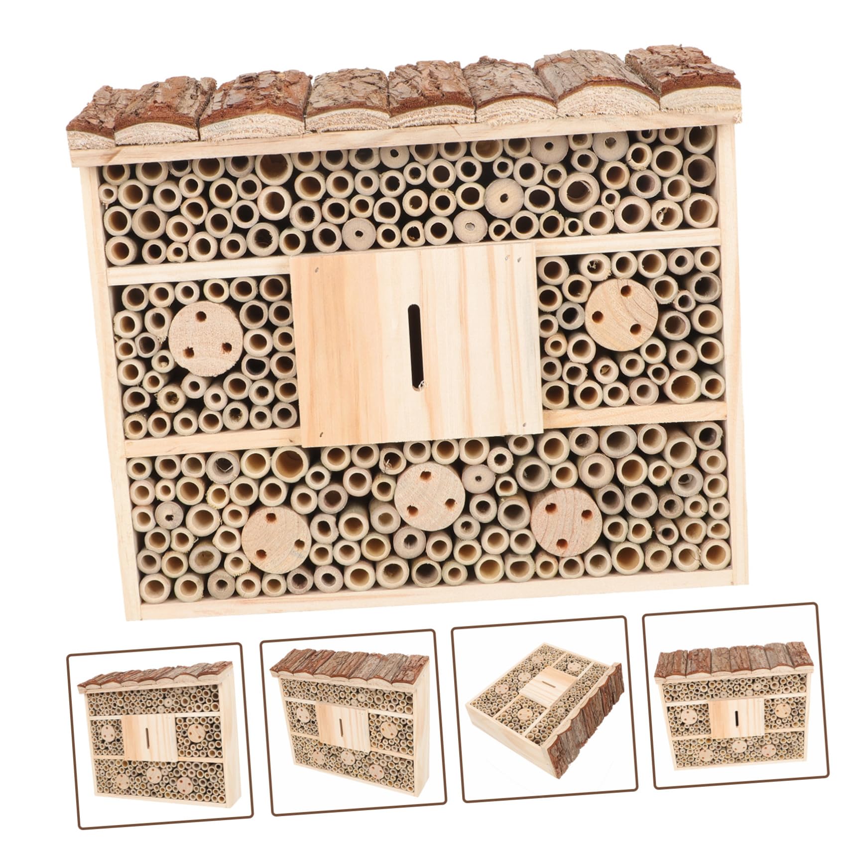 ibasenice Holz Insektenhotel für Wildbienen Praktische Garten Dekoration Naturholz Nistkasten für Insekten Kreatives Gartenaccessoire für Ökologische