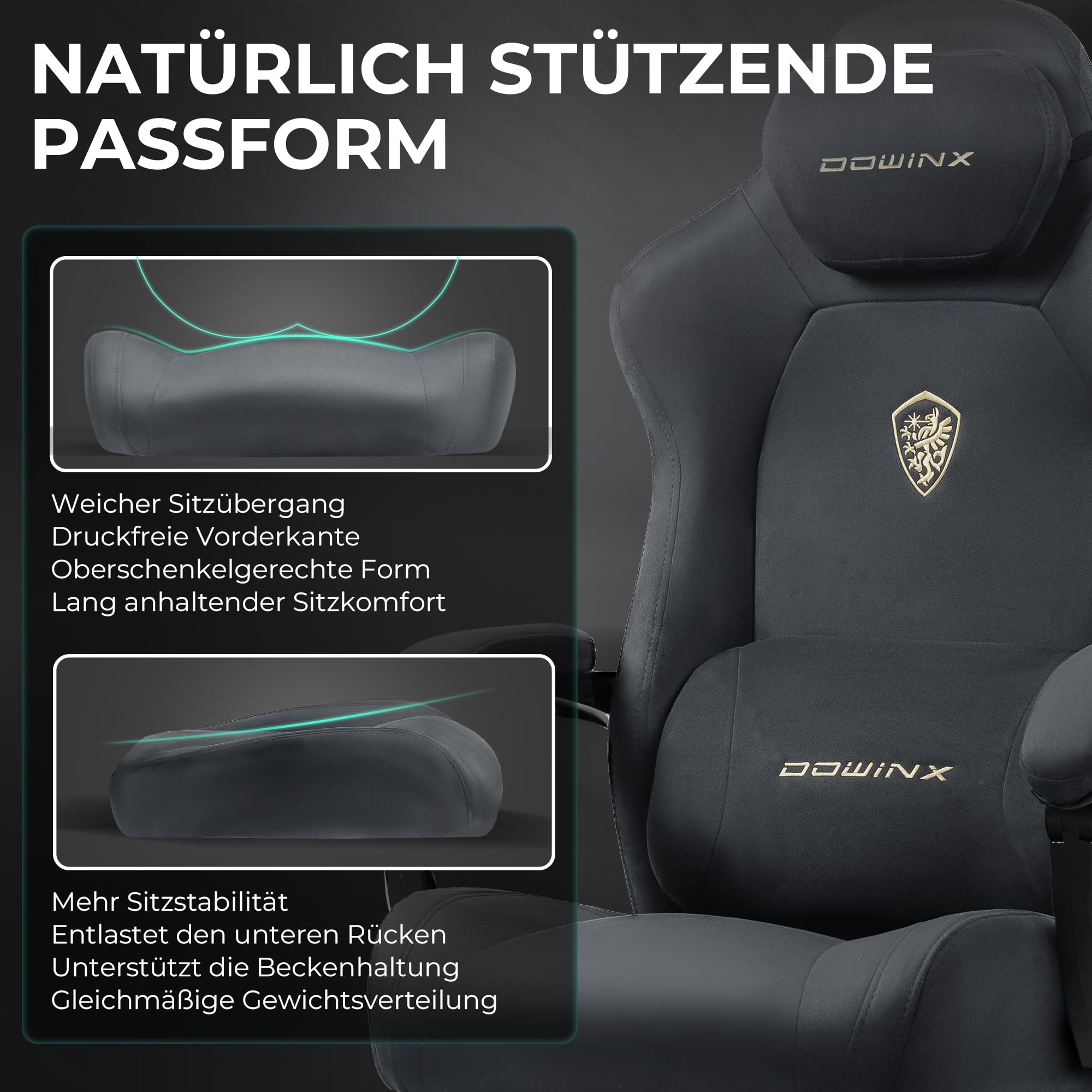 Dowinx Silla de gaming ergonómica con cojín lumbar de masaje, reposacabezas regulable en altura, acolchado de asiento grueso, reposapiés extensible, reposabrazos ajustables, terciopelo de microfibra