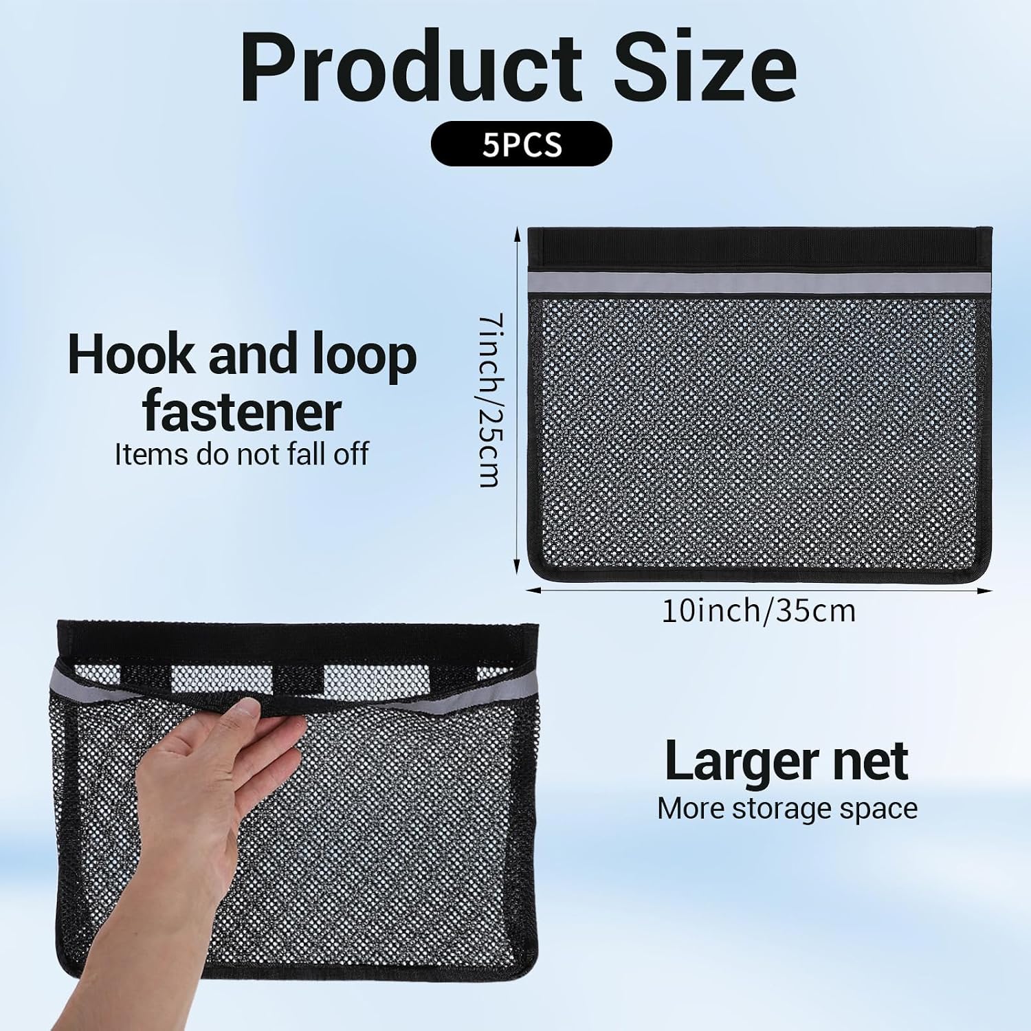 5-Pack Boat Storage Mesh Bags with Strong Adhesive, Closable PVC Reflective Self-Adhesive Organizer for Gloves, Tools, Tackle, Gear - Pontoon Accessories for Marine Use (13.8" x 9.8")