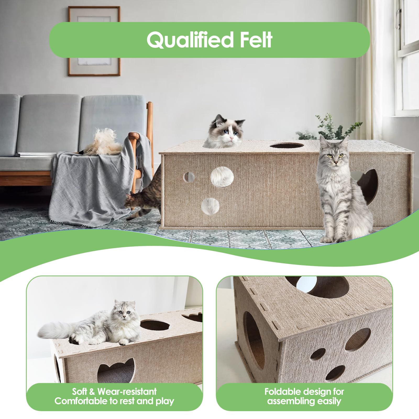 Homegroove Katzentunnel Aus Filz - L-Form Spieltunnel Für Wohnungskatzen Mit Gucklöchern