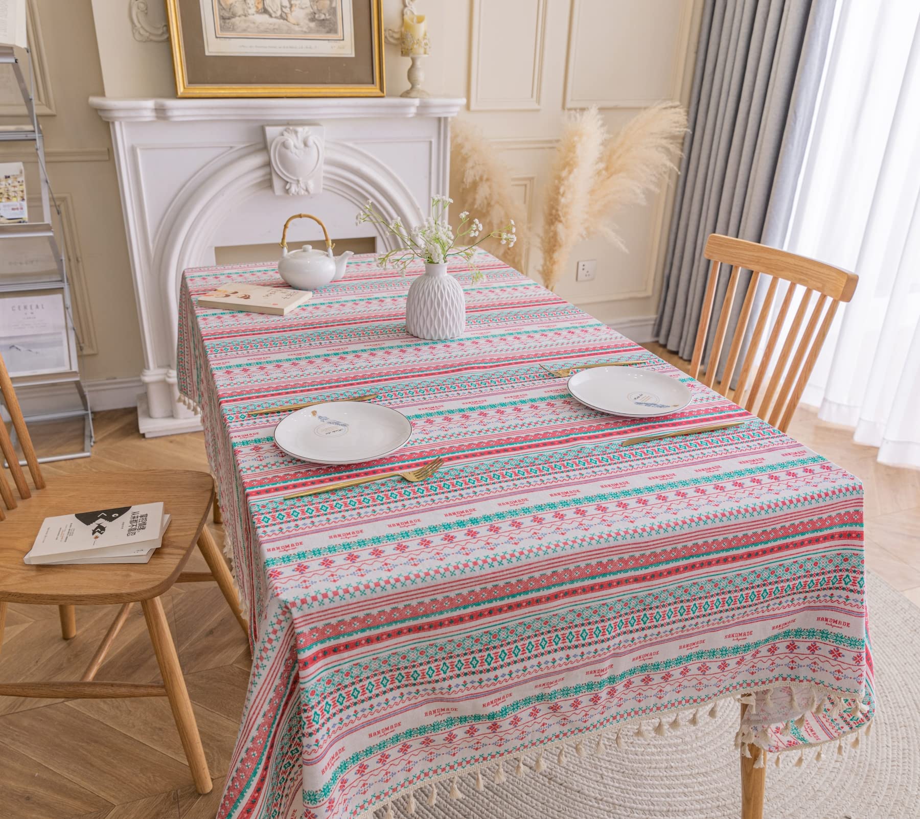 Tablecloth 140x180cm/55x71in,Waterproof Wrinkle Free Bohemia Table Cloths Cover Rectangular Seats 4 People,Table Cloth for Dining Kitchen Birthday Party Picnic Indoor Outdoor Use