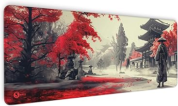 Gaming Mauspad XXL - 4 mm Premium-Dicke, Ultra-Glatte Oberfläche, Mousepad mit vernähten Rändern, rutschfest - stylisch & langlebig für Dein Gaming Setup (Samurai Ronan Red, 800 x 300 x 4 mm)