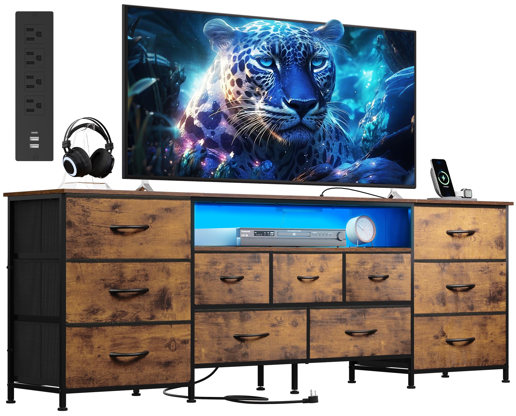 Photo 1 of WLIVE TV Stand Dresser for 85 Inch TV, 11 Drawers, Rustic Brown
