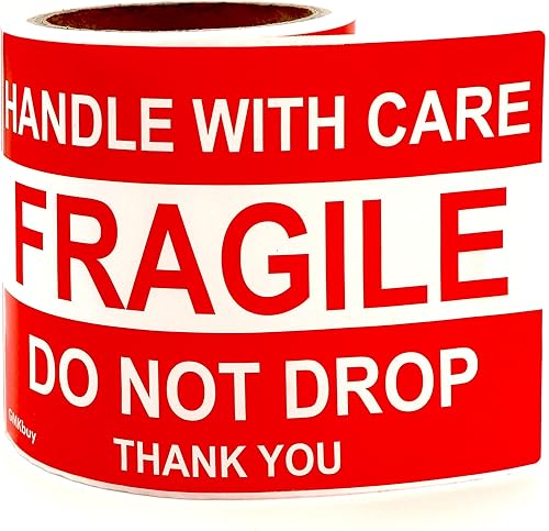 Miniatura 14 de 3 x 5 pulgadas, 100 calcomanías frágiles para envío: fácil de rasgar, adhesivo permanente, mango con calcomanías de cuidado para caja de envío