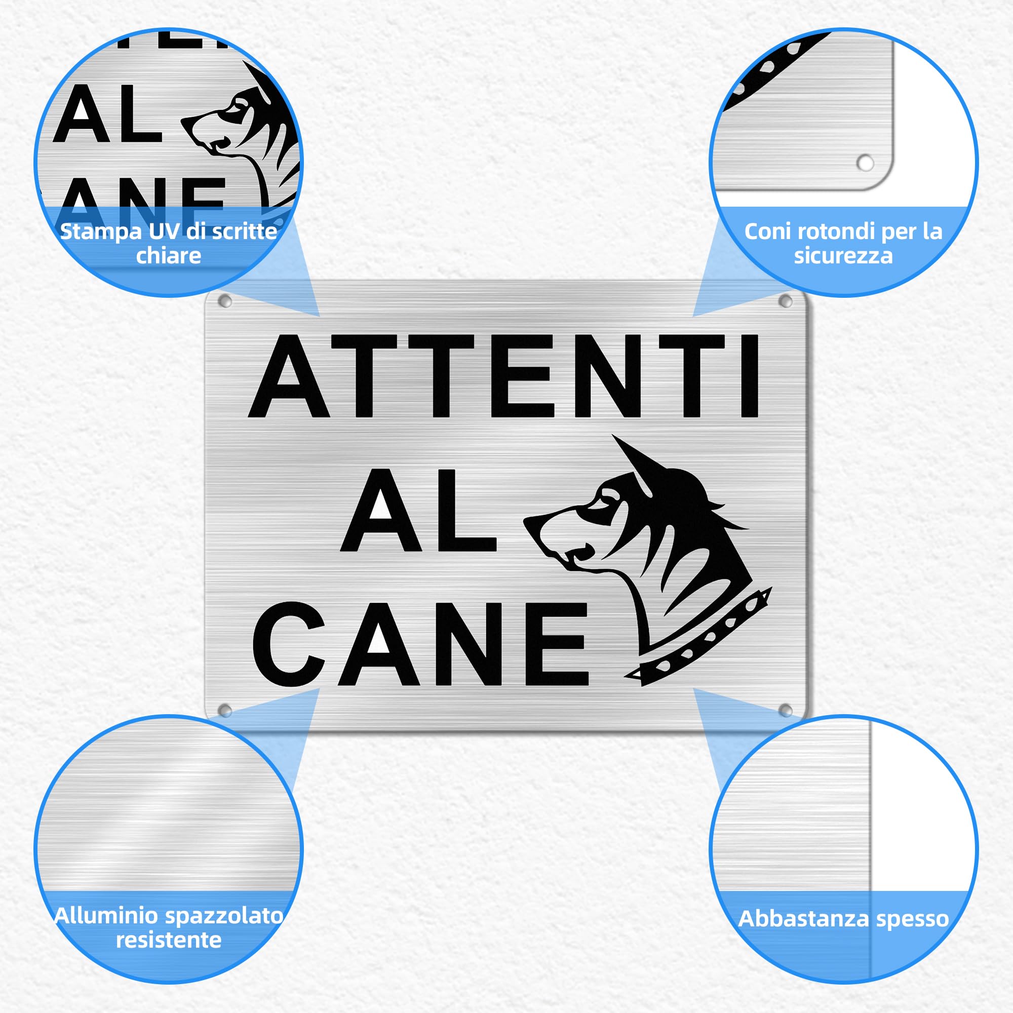 ATTENTI AL CANE Cartello Alluminio 20X30Cm, Attenzione Al Cane Cartelli