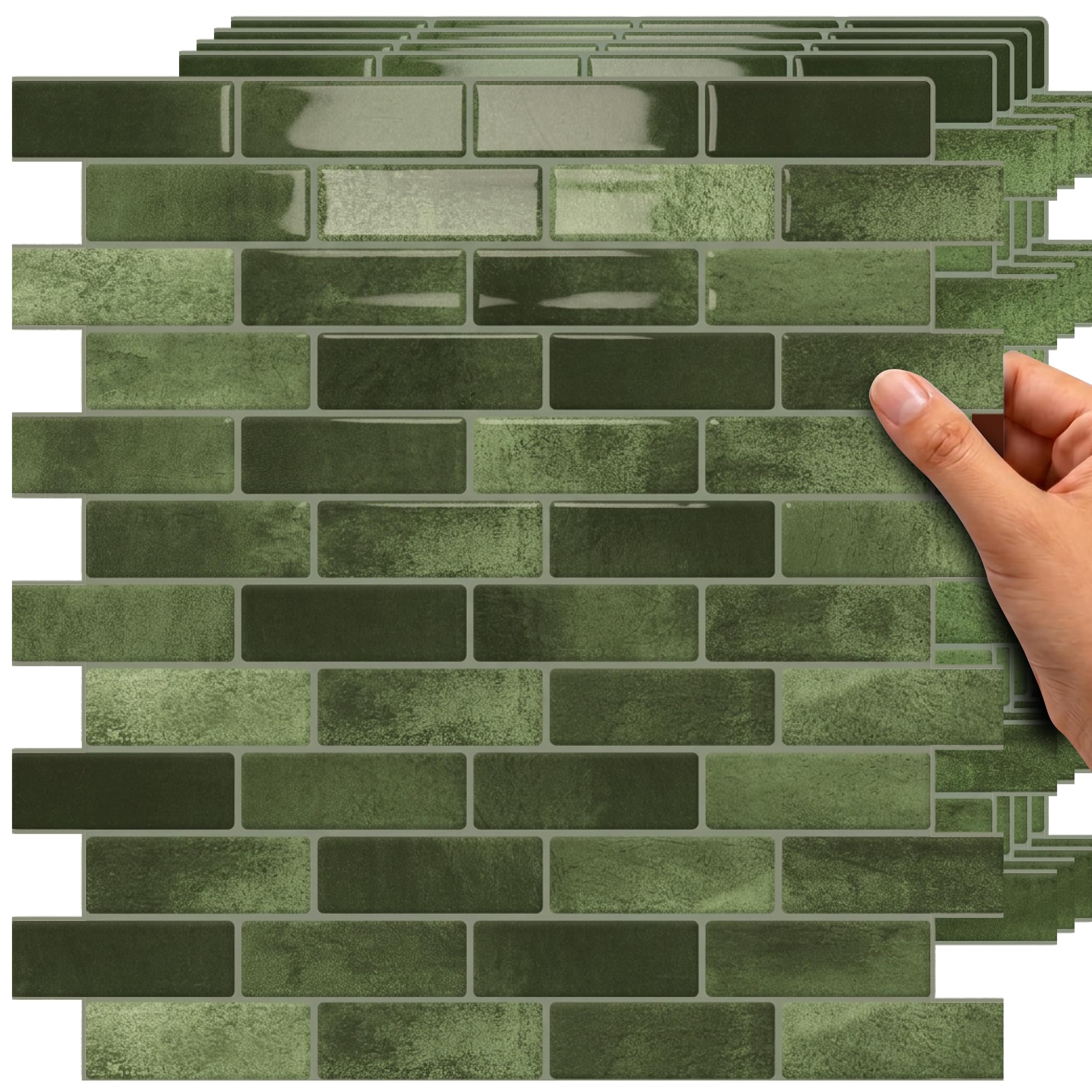 Tradedownco Peel & Stick Tiles Jade Green Tradedownco Peel & Stick Wall Tiles - Thicker Self-Adhesive Premium Tile Stickers For Kitchen, Bathrooms, Laundry Rooms And More, 12"X12"/30X30cm (, 10 Sheets)