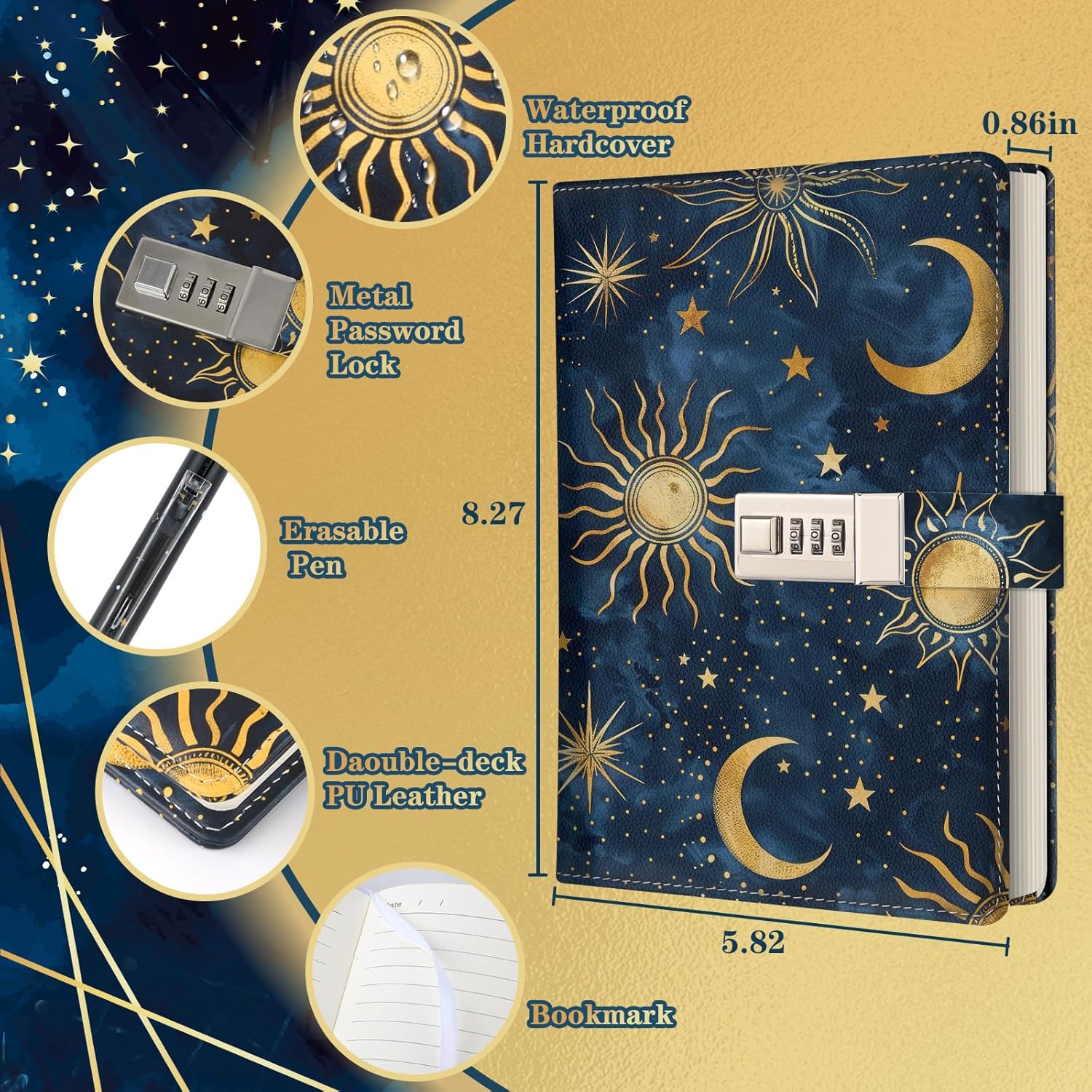 Diary with Lock for Boys Girls Ages 8-12, A5 Password Locked Journal Notebook with Pen Birthday Gifts for Teen Boys 8 10 12 14 16 Year Old, Secret Journal Travel Diary Back to School Christmas Gifts