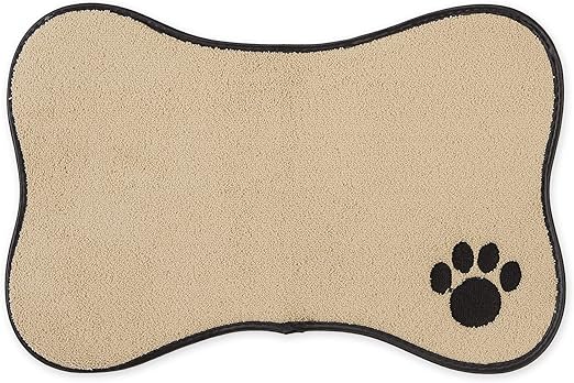 Bone Shape Embroidered Pet Feeding Placemat Brown by Bone Dry