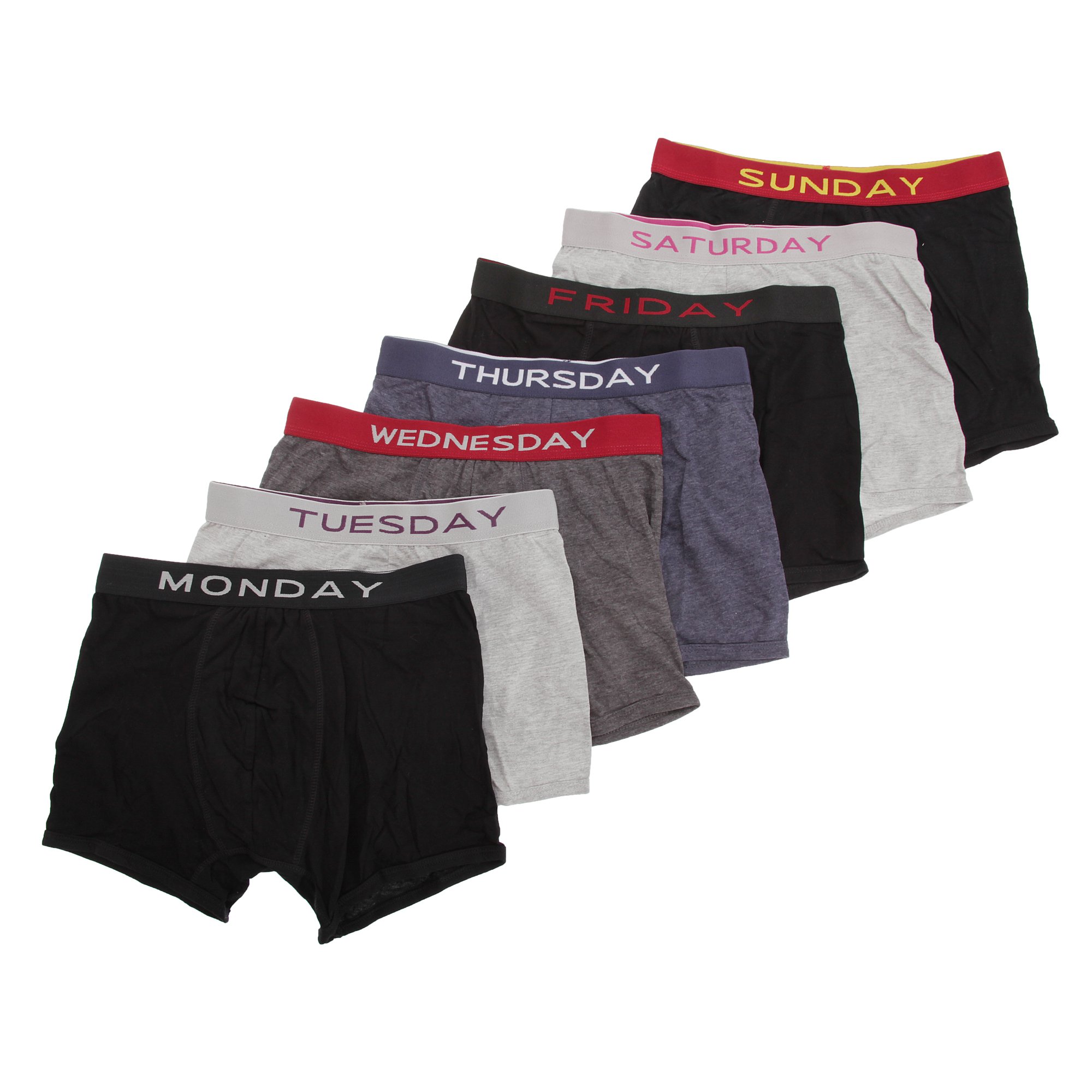 Mens Days Of The Week Boxer Shorts / Underwear (Pack Of 7) (XL Waist 40-42inch (102-107cm)) (Black/ Grey)
