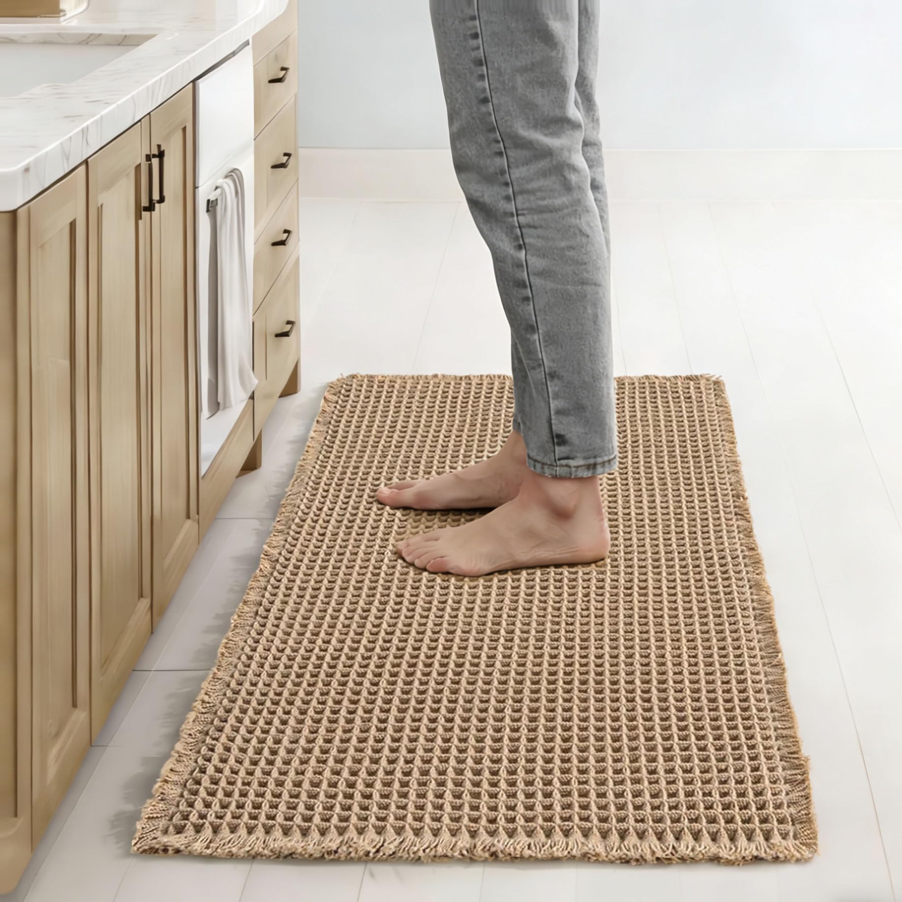 Artnice 43x61 cm Waffle Kitchen Rugs, Non-slip Kitchen Mats for Floor, Washable kitchen Runner, Absorbent Runner Carpets for Kitchen, Bathroom, Hallway, Laundry, Door (Brown) — image 1