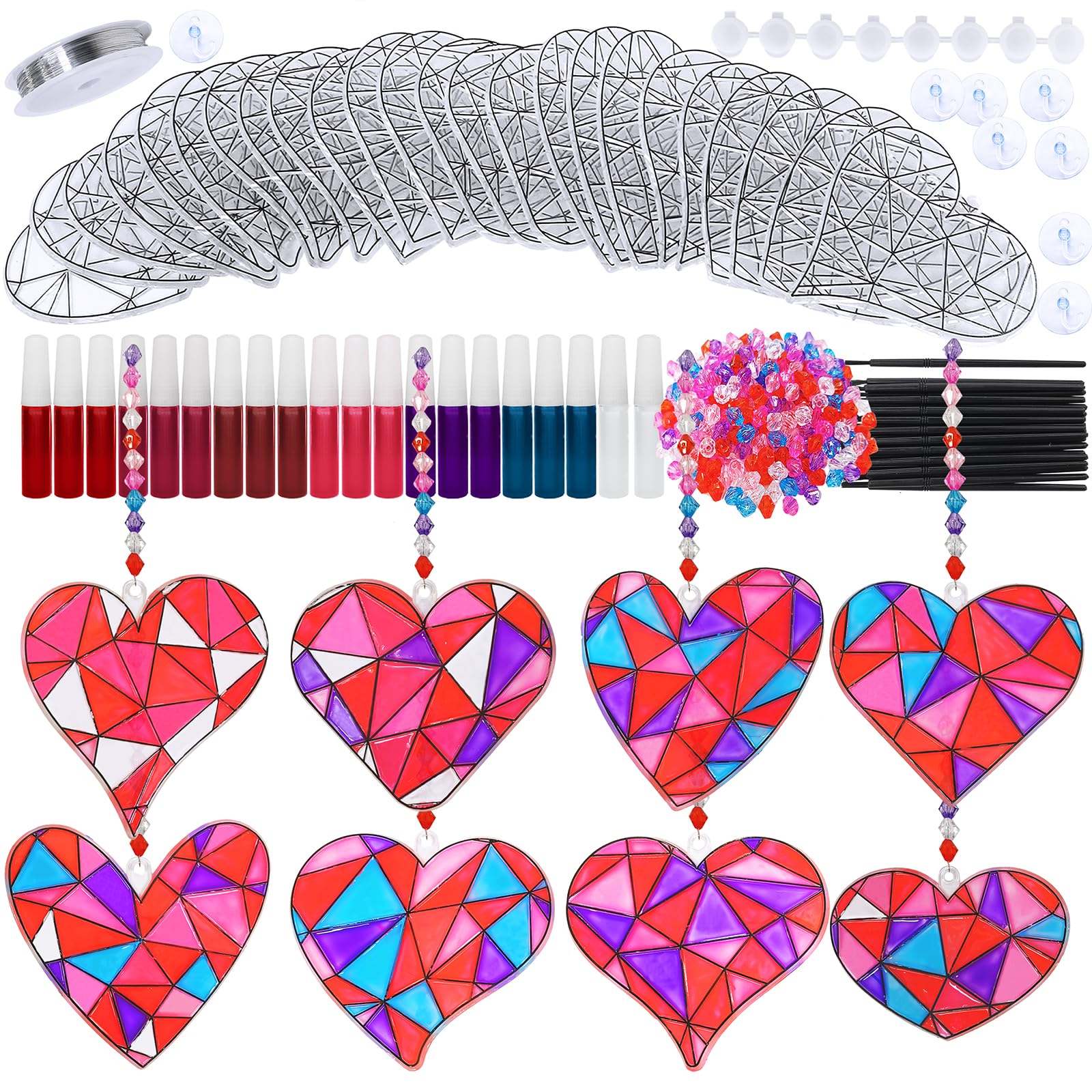 Amazon.com: Winlyn 24 Sets Heart Suncatchers Ornaments Decorations