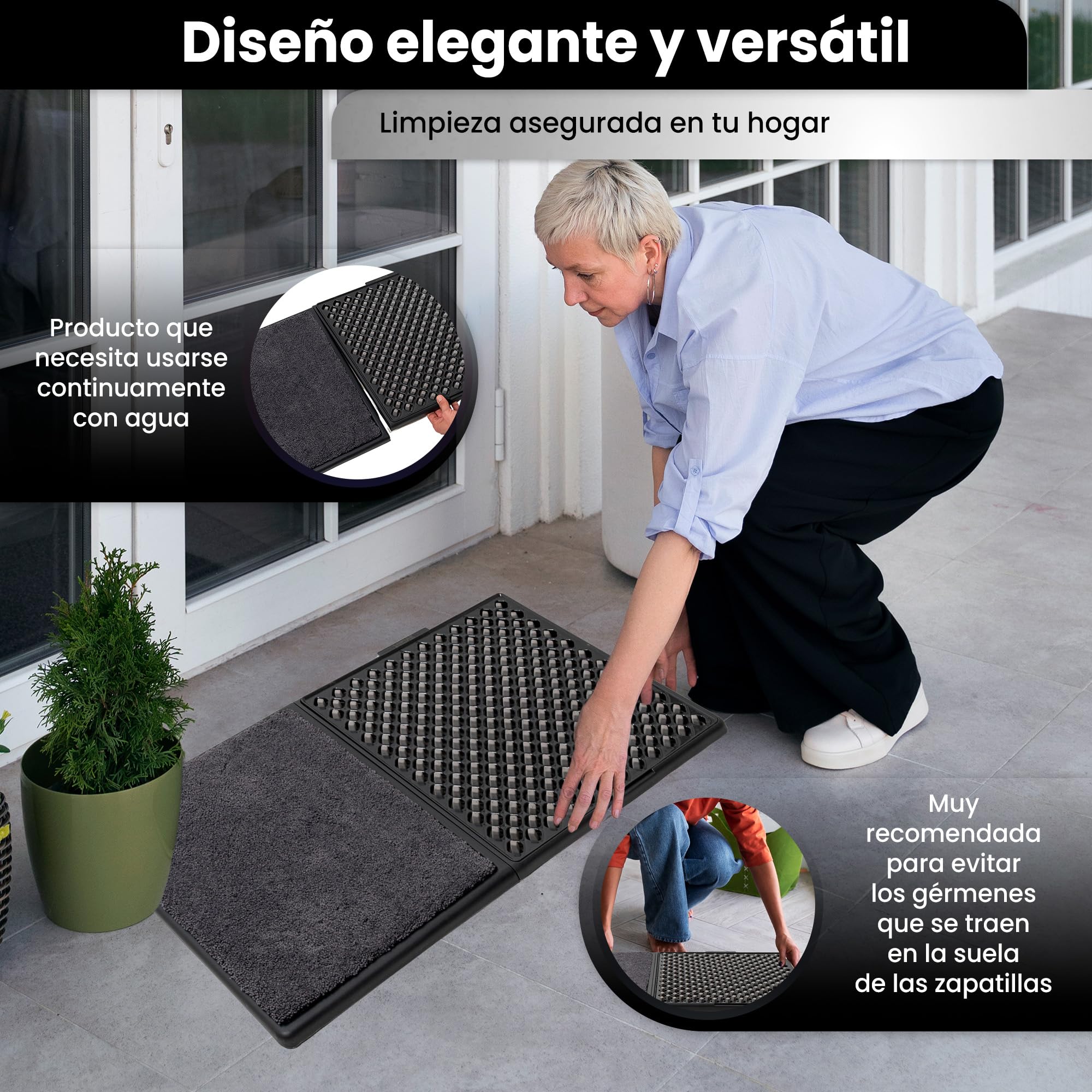 SURIAK Paillasson d'entrée maison désinfectant pour extérieur et intérieur 83 x 45 x 2 cm avec éponge absorbante et séchage en microfibre - Paillasson extérieur pluie - Paillasson d'entrée