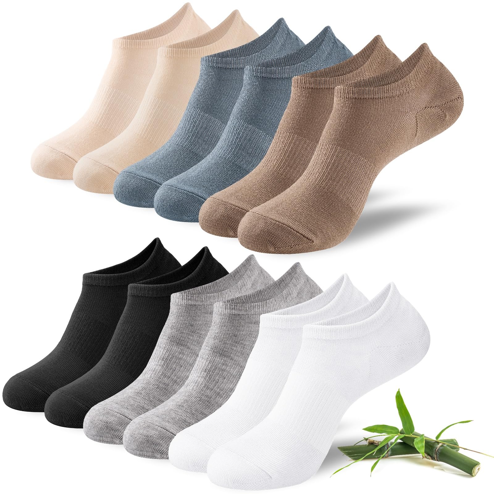 Niofind Bamboo Trainer Socks for Womens and Mens, No Show Ankle Socks Low Cut Invisible Non Slip Liner Socks Multipack Casual Footies for Sneaker Loafers and Boat Shoes — view 12