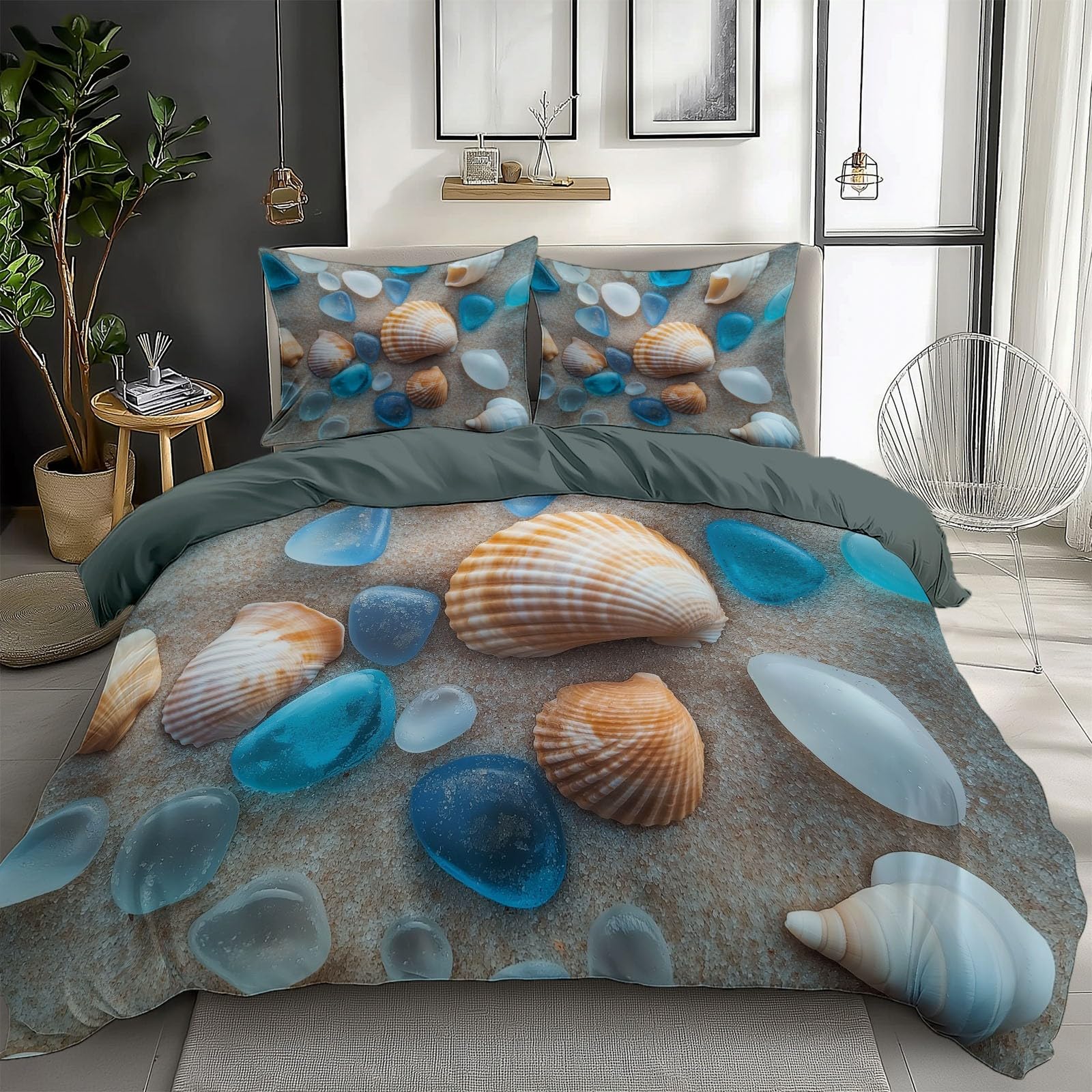 Housse de couette 220x240 cm polycoton durable et facile à repasser plage