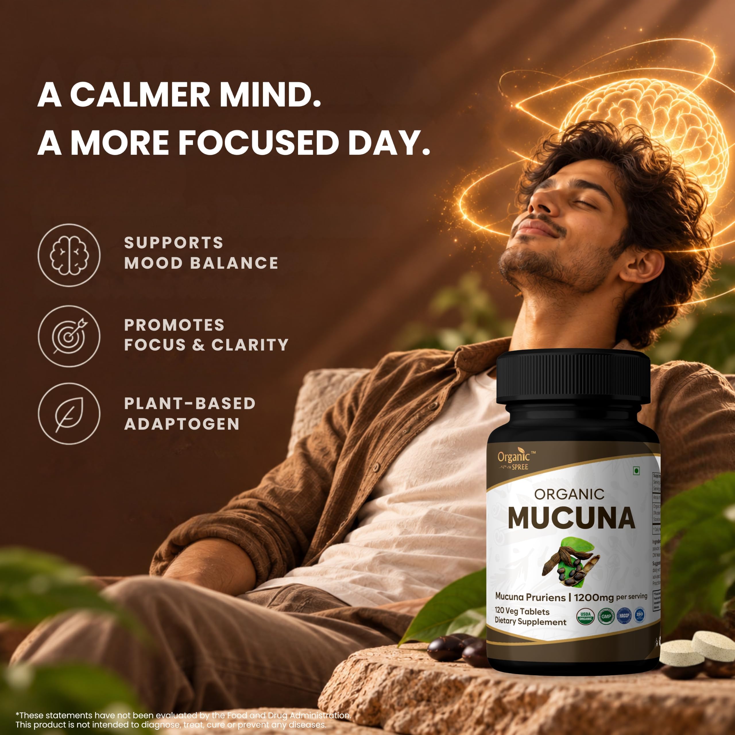 ORGANIC SPREE Mucuna 120 Tablets - Supports Mood, Relaxation & Immunity* - Mucuna pruriens - 60 Days Supply - USDA Organic, GMP, HACCP Certified — Amazon image 4