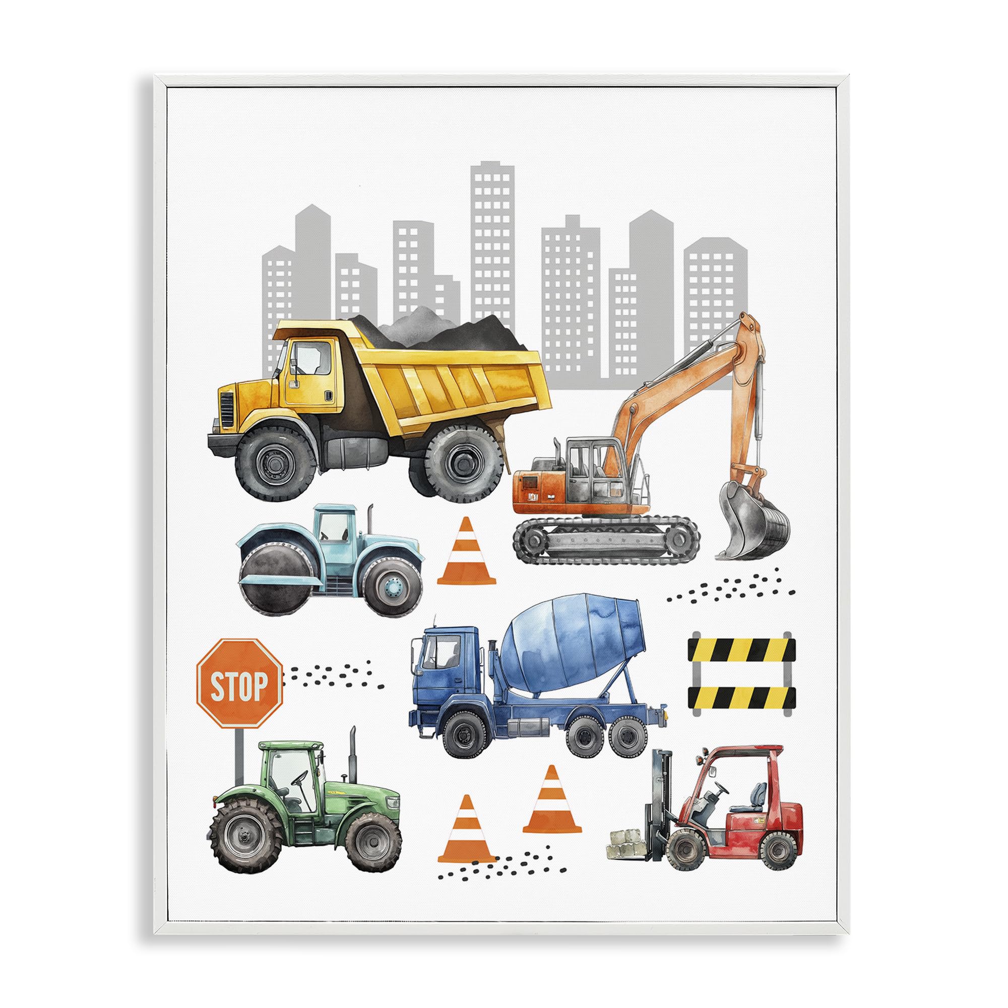 Tableau Keep Moving Construction Vehicles pour décorer une chambre d'enfant