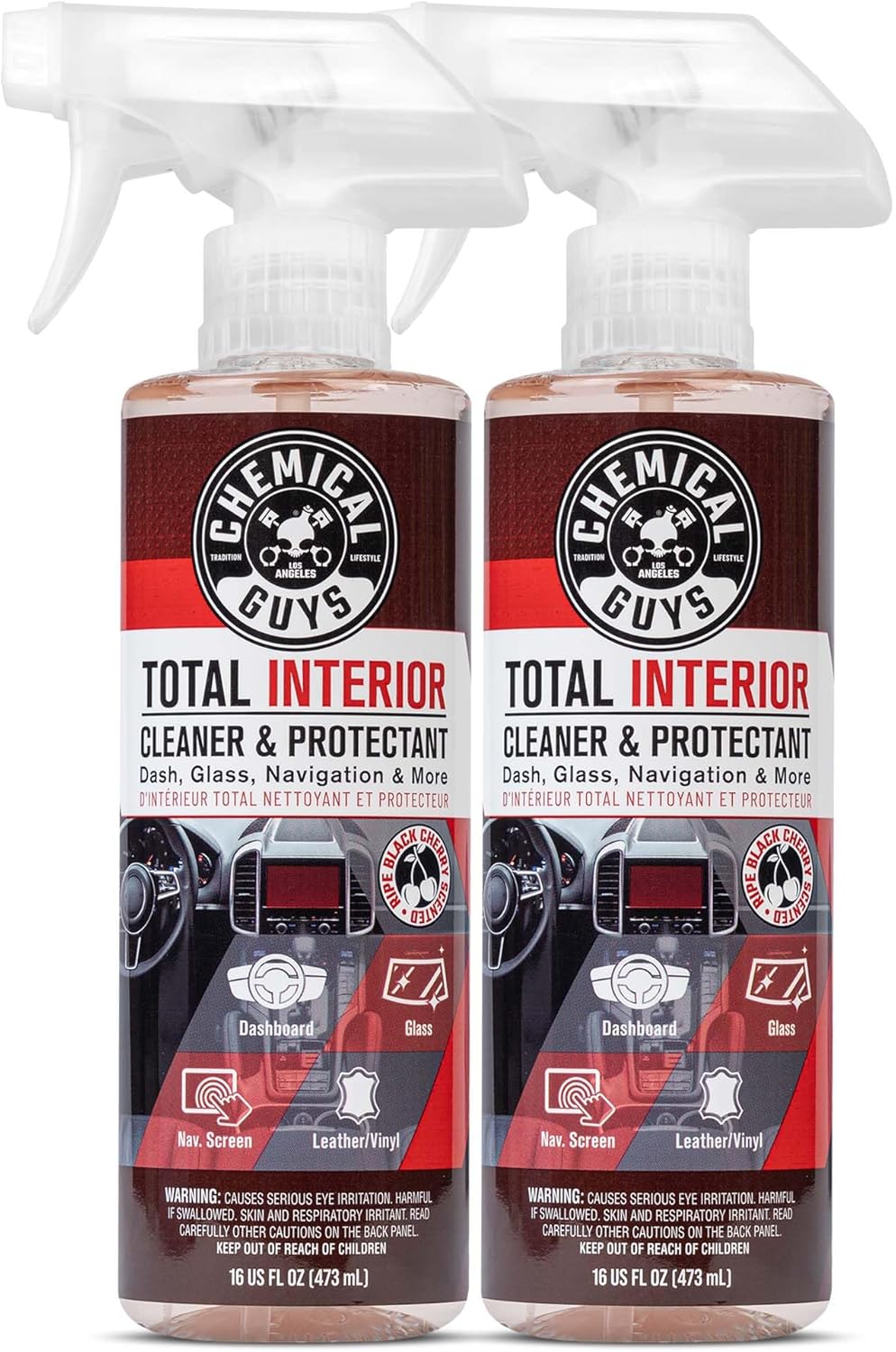 Chemical Guys Total Interior Cleaner & Protectant 2 Pack 16 oz Each Black Cherry Scent All-in-One Interior Cleaner for Leather, Vinyl, Plastic, Glass, Carpet & More