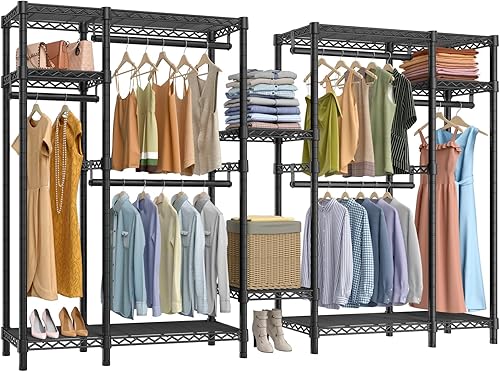 VIPEK V22 - Perchero extra grande para ropa, portátil, con 6 barras para colgar y 8 estantes, 104.5 pulgadas de largo x 16.5 pulgadas de ancho x