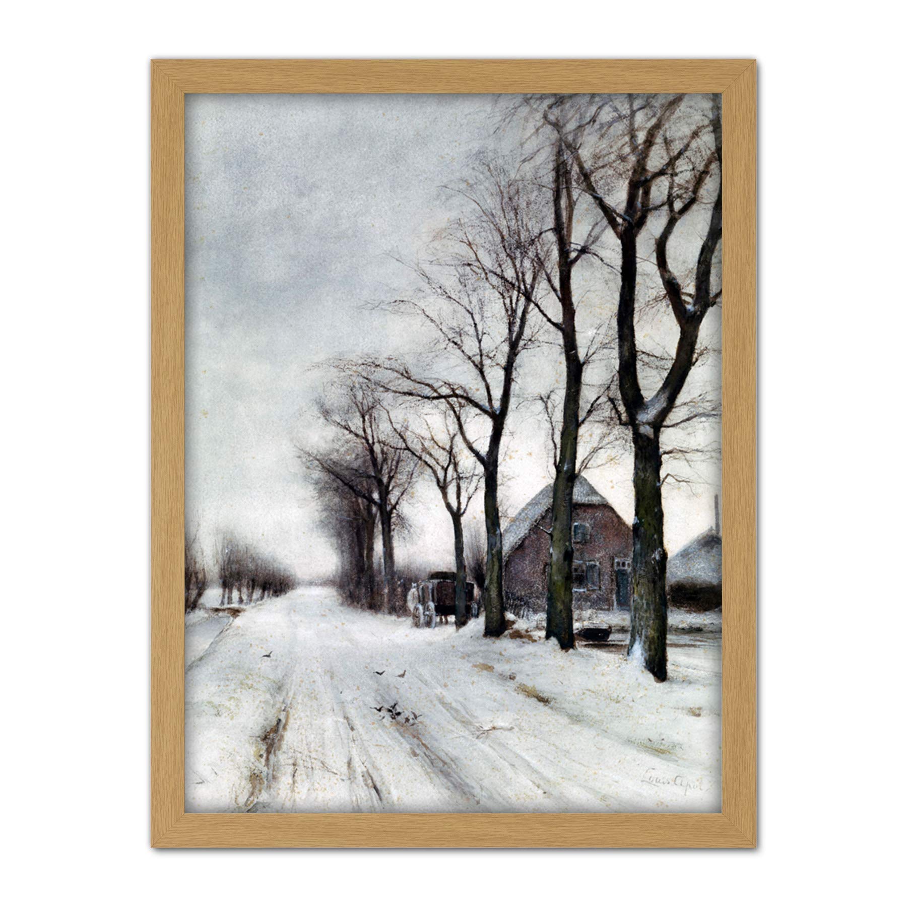 Artery8 Louis Apol Winter Landscape Farm Lane Painting Artwork Framed Wall Art Print 18X24 Inch