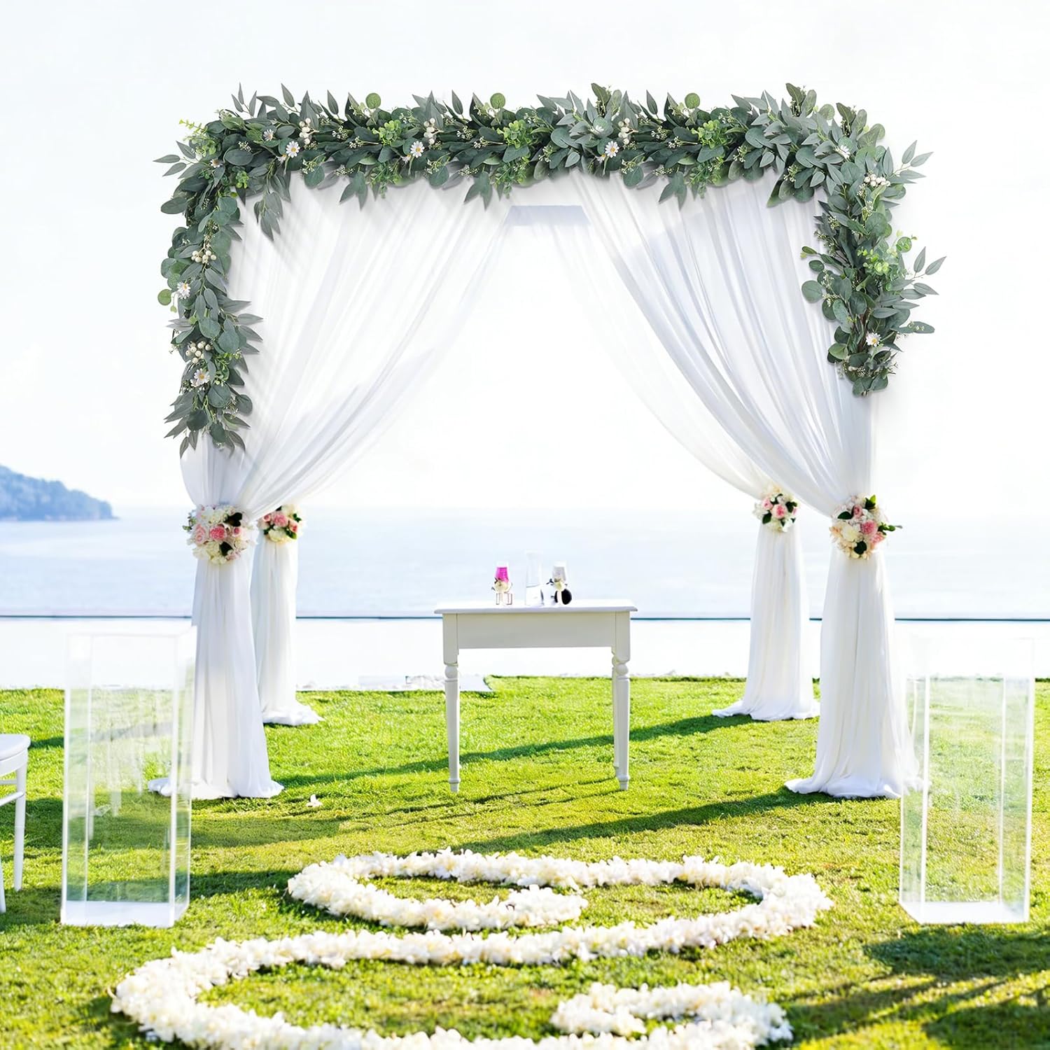 6 Ft 2 Packs Fake Greenery Eucalyptus Garlands Artificial Silver Dollar Eucalyptus Vines Spring/Summer Garland for Wedding Arch Windows Doorways Fireplace Mantle Table Runner Decoration
