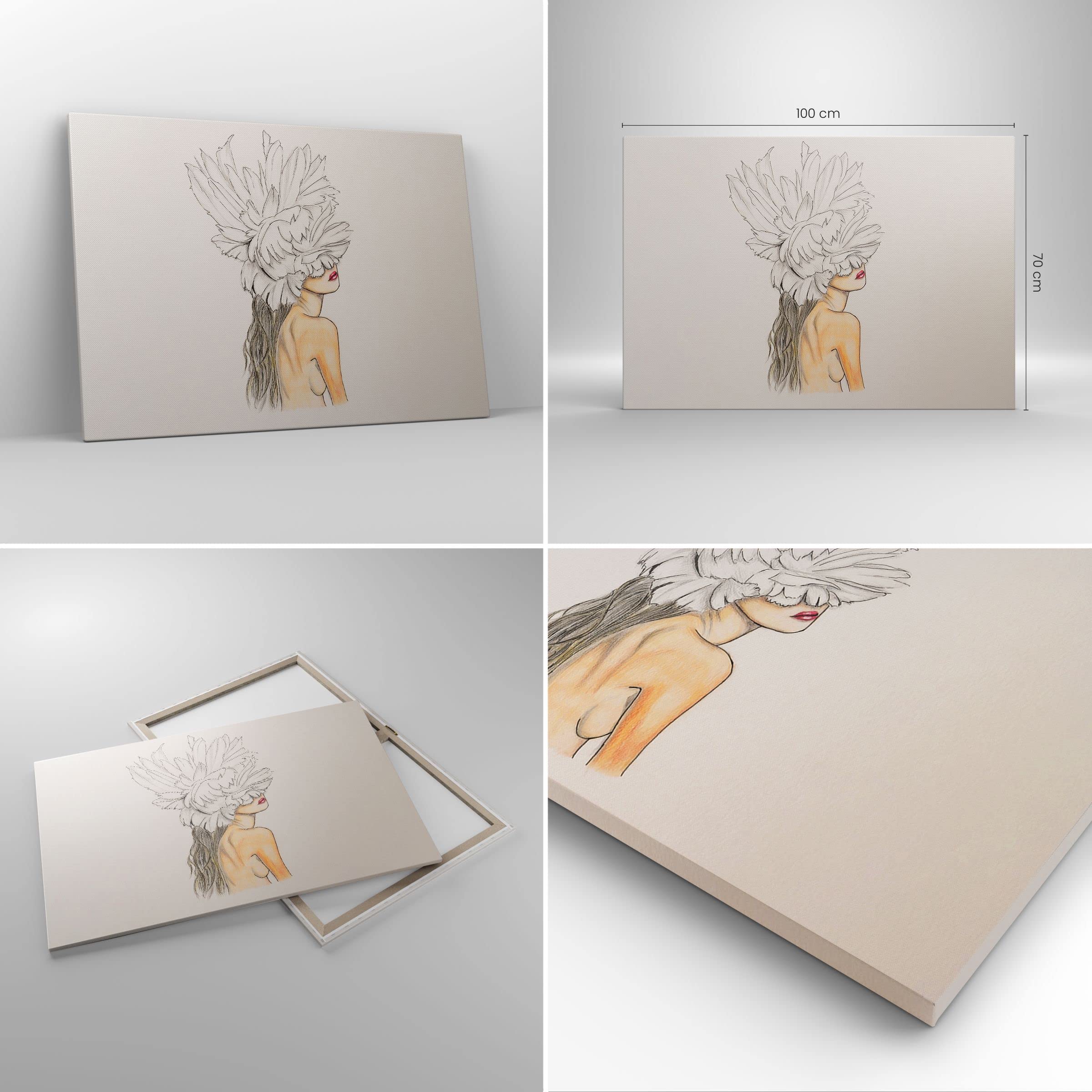 Moderne Impression sur Toile 100x70cm Image Tableau Decoration Murale Femmes Beauté Lady Illustration Tableaux Decoratifs Muraux Chambre Horizontal Deco Cadre Décoration Salon Art Wall AA100x70-3012