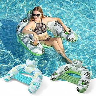 2 Pack Inflatable Pool Float Chair, Pool Floaties for Adults with Drink Holder Floating Pool Chair Lounge Floats for Swimming Pool Lake Beach River Summer Party Pool Toys Water Chair Pool Lounger